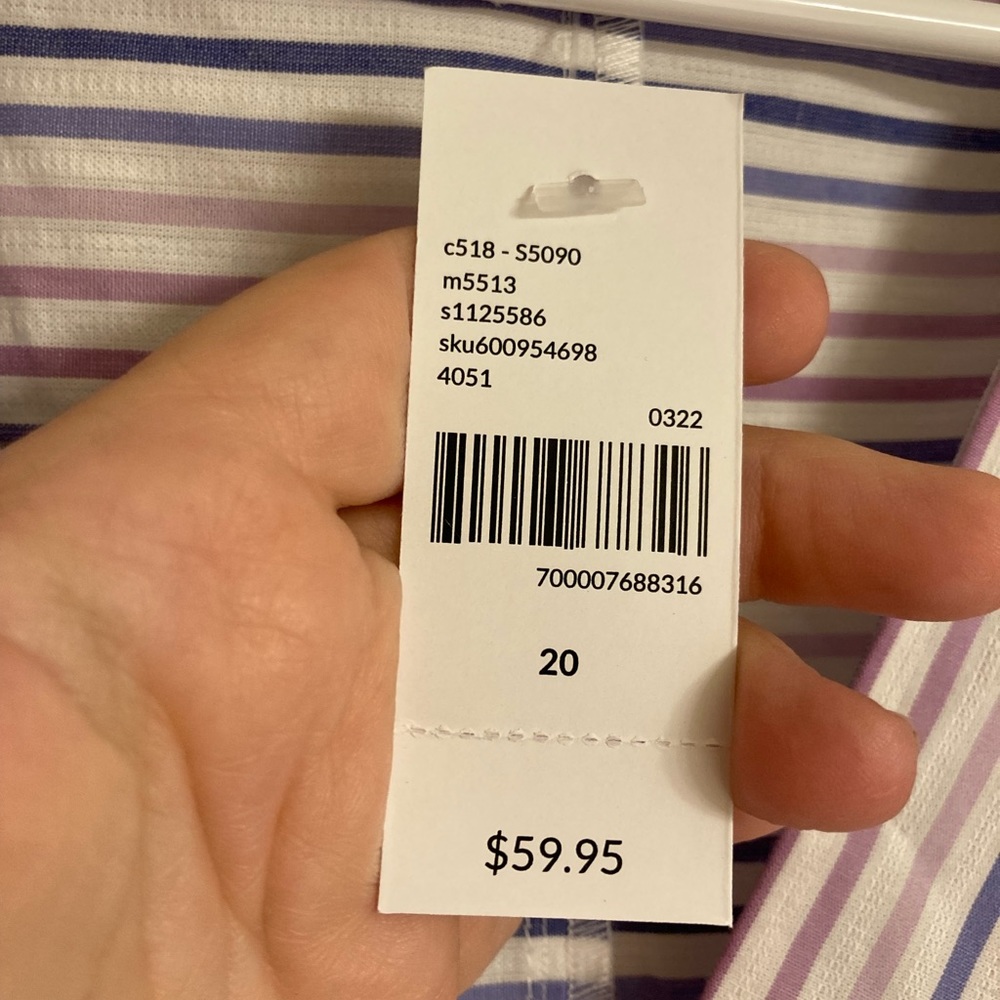 NWT Lane Bryant smocked 3/4 stripe top size 20. Purple blue white. - Picture 9 of 13